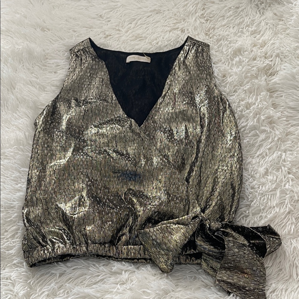 Ramy Brook metallic sleeveless top with elastic waist and bow. XXS. Never worn.